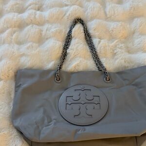 Elegant Gray Tote with Chain Handles